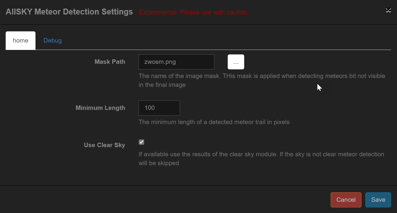 Meteorcount Settings